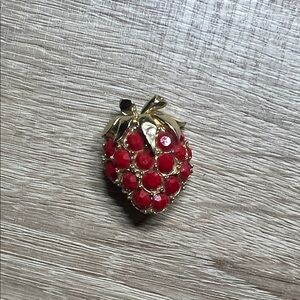 Elegant Gold and Red Strawberry Brooch